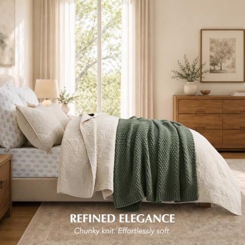EVERGRACEHOME Chunky Chenille Knit Throw Blanket, 50 x 60, Pine Green - Image 4