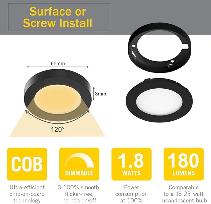 VST Under Cabinet Lighting Plug in with Wired Touch Dimmer Switch,Recessed or Surface Mount,Natural White 4000K 12V 2W/pc, 6 Pack