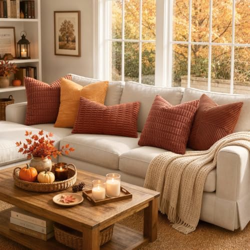 MIULEE Fall Decorative Throw Pillow Covers 20x20 Dark Rust Pack of 2 - Image 4