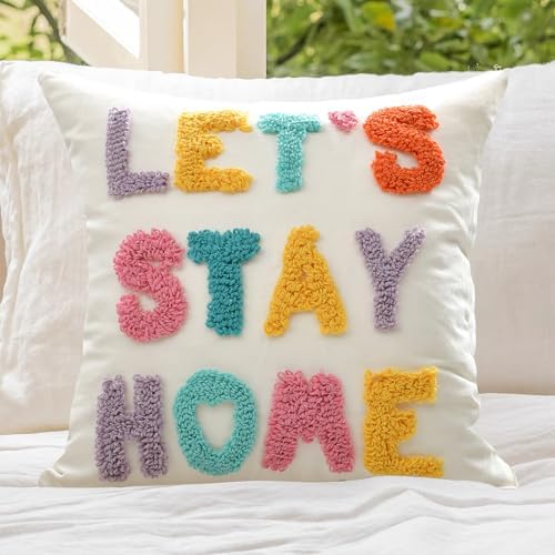 Boho Pillow Covers 18 * 18 Inch Handcrafted Loop Yarn Lettering by LOOPUINHOM