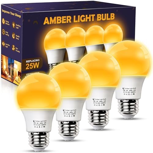 A15 Amber Sleep Aid Light Bulbs, 1800K Soft Warm Lighting, 4 Pack by Unknown