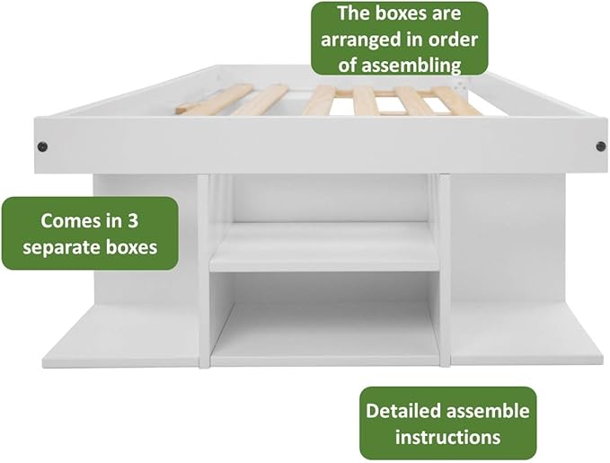 memomad Bali Storage Platform Bed with Drawers (Twin Size, Off White)