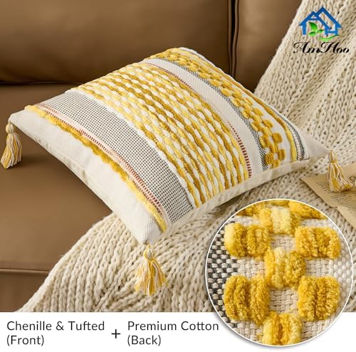 AmHoo Set of 2 Chenille Striped Textured Boho Throw Pillow Covers Aesthetic - Image 2