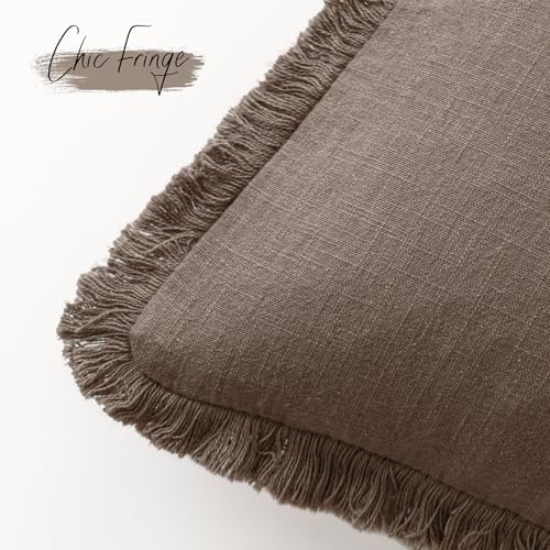 Foindtower Boho Linen Fringe Lumbar Throw Pillow Covers 12×20 Light Coffee - Image 3