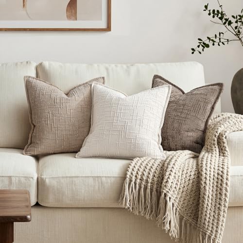 MIULEE Slubby Textured Decorative Euro Pillow Covers Cream White 22x22 - Image 4