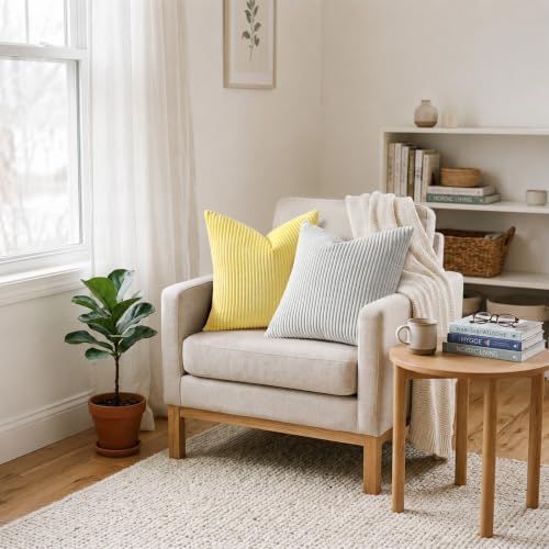 Mecatny Corduroy Throw Pillow Covers 22x22 Set of 2 Sundress Yellow - Image 6