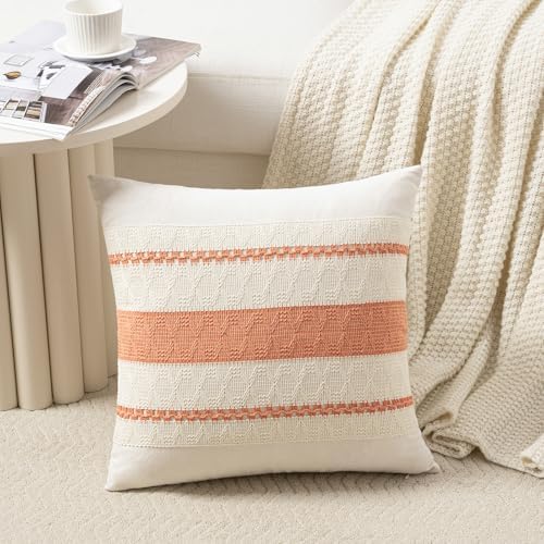 Fancy Homi Set of 2 Boho Coral Decorative Throw Pillow Cover 22x22 Inch - Image 2
