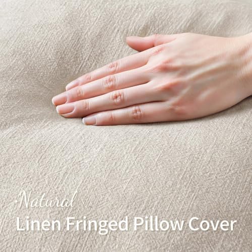 MIULEE Linen Fringe Decorative Euro Pillow Covers Natural Beige 24x24 - Image 2