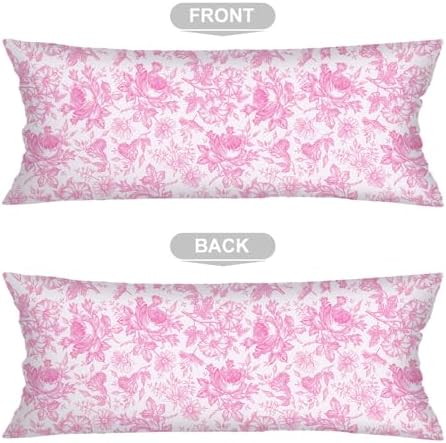 Pink and White Porcelain Floral Lumbar Pillow Cover 14x36 Long Body Pillow - Image 5