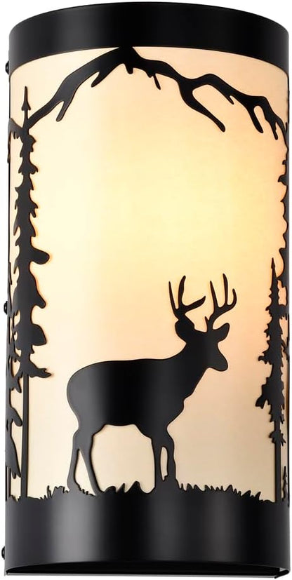 Wall Light Fixtures,Deer Cream White Parchment Rustic Wall Sconces,Farmhouse E26 Base Wall Sconce Light,Industrial Metal Black Sconce,Wall Lamps for Bedroom,Living Room,Hallway,Stairway