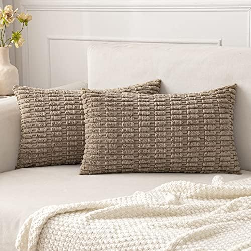 MIULEE Lumbar Corduroy Decorative Throw Pillow Covers 24x14 Light Brown by MIULEE