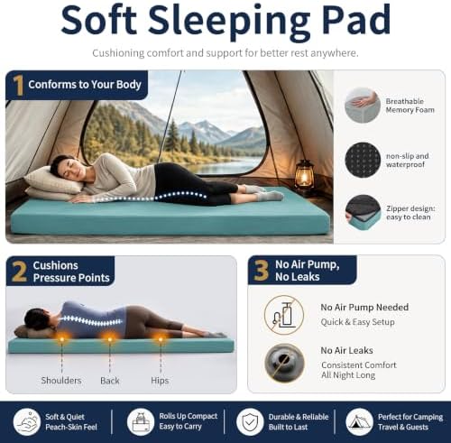 CYMULA Memory Foam Camping Mattress Pad, Sleeping Pad - Image 2