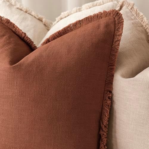 Foindtower Decorative Linen Fringe Throw Pillow Covers 26×26 Rust Orange - Image 5