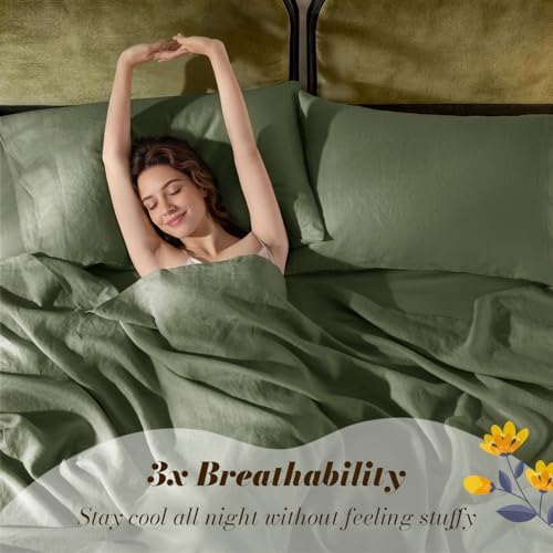 SONORO KATE 100% French Linen King Size Sheets Set, Natural Flax Bedding - Image 3