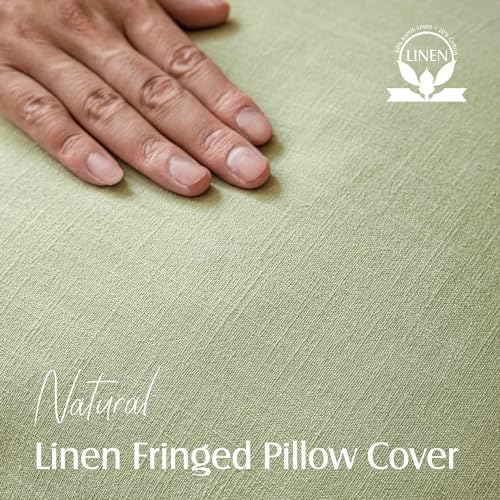 Foindtower Decorative Linen Fringe Throw Pillow Covers 18×18 Light Green - Image 2