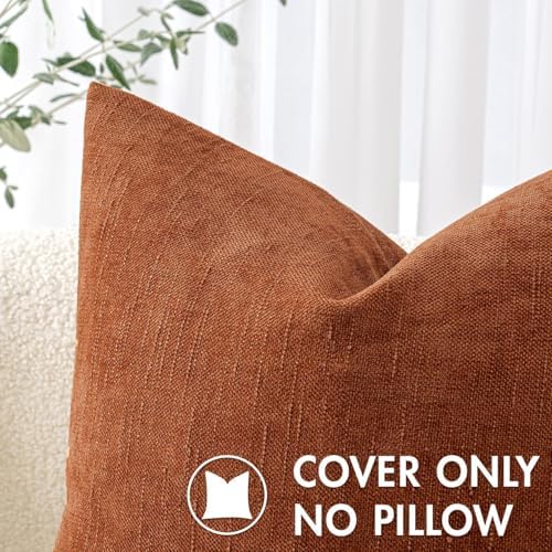 MIULEE 24x24 Inch Euro Textured Chenille Fall Pillow Covers Burnt Orange - Image 2