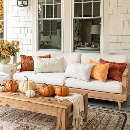 MIULEE Fall Pillow Covers Pumpkin Fall Decor Lumbar 12x20 Cream White - Image 4