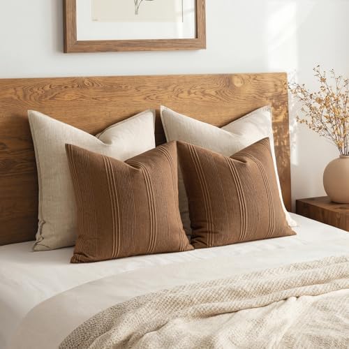 MIULEE Fall Decorative Striped Throw Pillow Covers 22x22 Sugar Brown 2 Pack - Image 6
