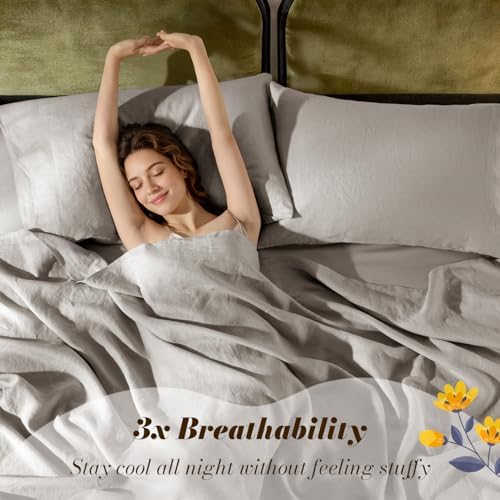 SONORO KATE 100% French Linen Queen Size Sheets Set, Natural Flax Bedding - Image 3