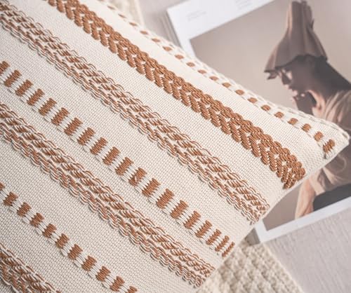 Cethom Brown Boho Throw Pillow Covers 22x22 Inch Set of 2, Stripe Textured - Image 4