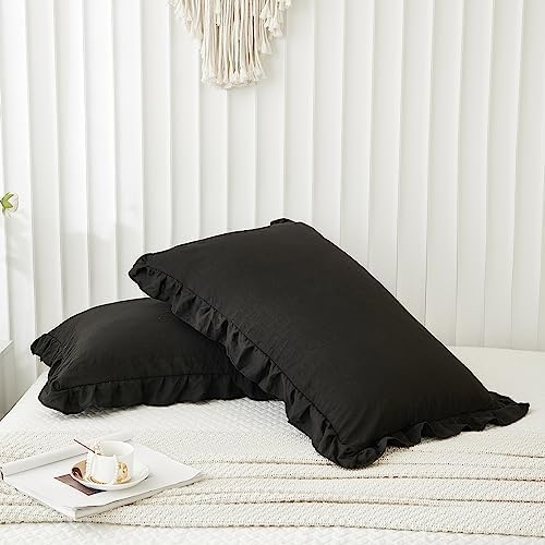 Merryword Black Pillow Shams Standard Pillowcases 20x26inch Black Ruffle Cute - Image 5