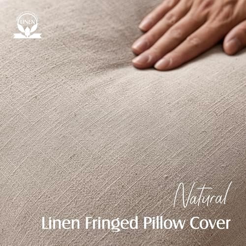 Foindtower Decorative Linen Fringe Throw Pillow Covers 18×18 Natural Linen - Image 2