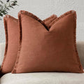 Foindtower Decorative Linen Fringe Throw Pillow Covers 22×22 Rust Orange by Foindtower