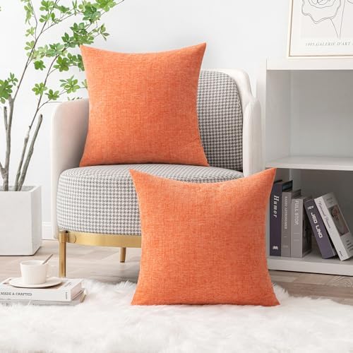MIULEE Soft Chenille Throw Pillow Covers Coral Red 18x18 Inch Pack of 2 - Image 5