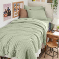 HYMOKEGE Light Green Twin Comforter Set Seersucker 5 Pieces, All Season Luxury by HYMOKEGE