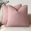 Foindtower Decorative Linen Fringe Throw Pillow Covers 20×20 Inch, Rose Pink by Foindtower