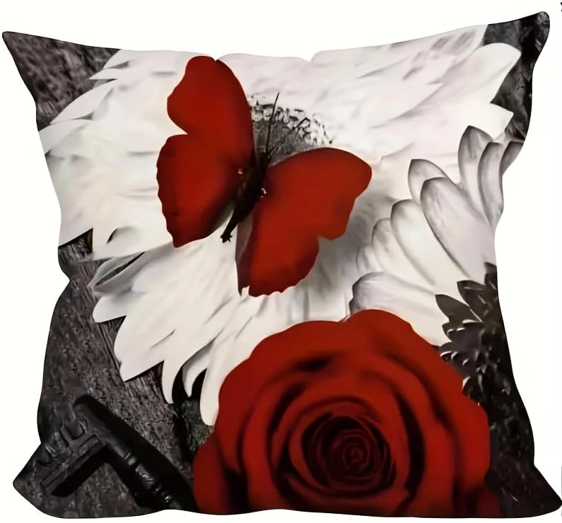 4pcs Romantic Red Rose Decorative Throw Pillow Case - Image 3