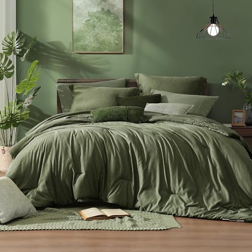 Monbix Super King Comforter Set Olive Green 7 Pieces Bed in a Bag by Monbix