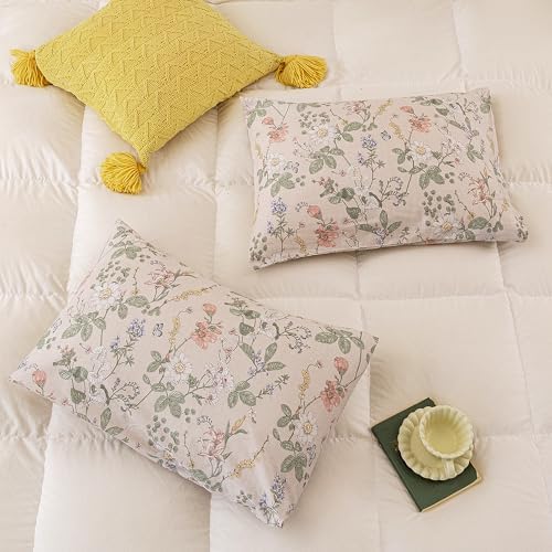 ECOCOTT 2 Pack Floral Pillowcases King Size, 100% Washed Cotton Pillow Cases - Image 4