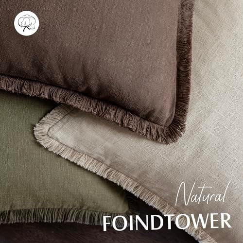 Foindtower Boho Linen Fringe Lumbar Throw Pillow Covers 12×20 Reddish Brown - Image 4