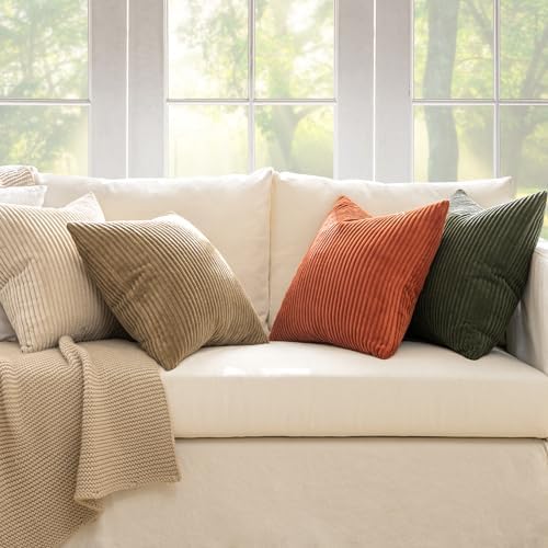 MIULEE Fall Corduroy Decorative Throw Pillow Covers Rust-Olive Green 20x20 - Image 5