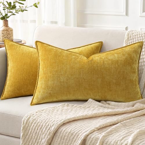 decorUhome Chenille Mineral Yellow Throw Pillow Covers 12x20 Set of 2 by decorUhome