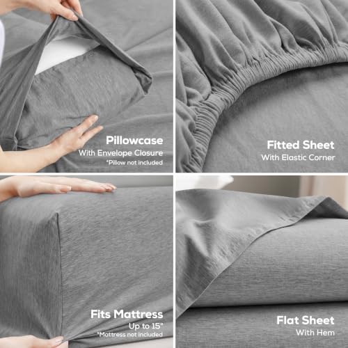 Queen Sheet Set, 4 Pieces 16" Deep Pocket Hotel Luxury Sheets, Heather Grey - Image 3