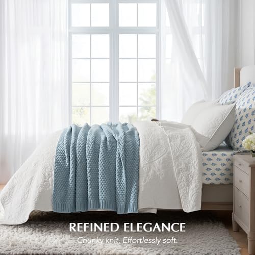 EVERGRACEHOME Chunky Chenille Knit Throw Blanket, 50 x 60, Chambray Blue - Image 4