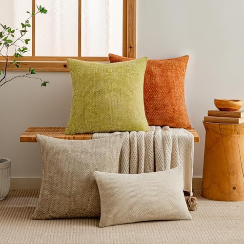 a moment Yellow-Green Chenille Throw Pillow Covers 20x20 Inch Pack of 2 Modern - Image 6