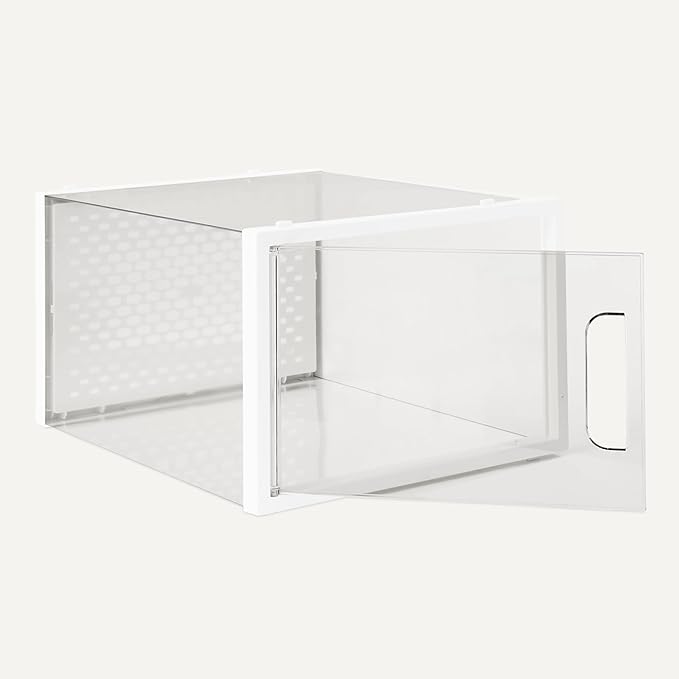 Amazon Basics Stackable and Foldable Clear Shoe Storage Organizer Box, Large, Pack of 12