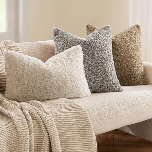 MIULEE Decorative Faux Fur Pillow Covers Sherpa 18x18 Gray - Image 2