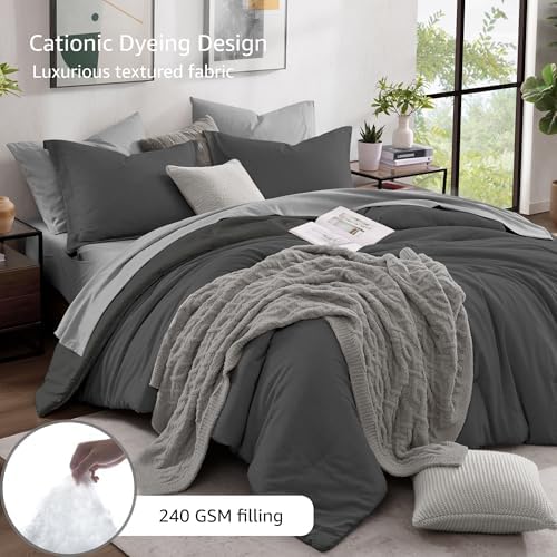 Monbix Oversized Queen Comforter Set 7 Pieces Dark Grey Bed in a Bag - Image 3