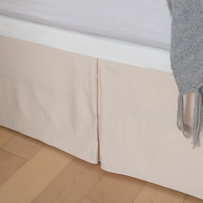Queen Bed Skirt, Grid Plaid Soft Quadruple Pleated Ruffle Bed Skirt, Tailored Dust Ruffle 18 Inch Drop Easy Fit, Machine Washable (Beige)