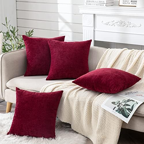 GAWAMAY Red Chenille Throw Pillow Covers 18x18 Set of 4 - Image 2