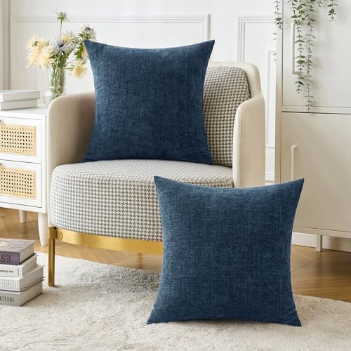 MIULEE Soft Chenille Throw Pillow Covers Blue 18x18 Inch Pack of 2 - Image 5