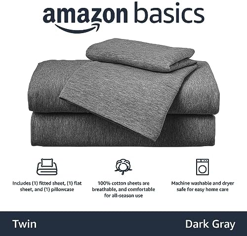 Amazon Basics Breathable, Stretchy 3 Piece Bed Sheet Set, 100% Cotton Jersey - Image 2