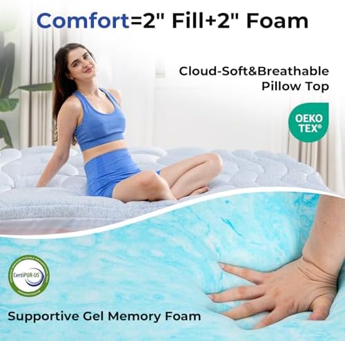 HOMRELEXA Dual Layer 4 Inch Cooling Memory Foam Mattress Topper Queen Size - Image 4