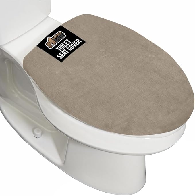 GORILLA GRIP Thick Memory Foam Bathroom Toilet Lid Seat Cover, Soft Velvet Topside, Machine Wash, Plush Cushioned Covers Fits Most Size Lids, Decorative Bath Room Accessories, 19.5x18.5, Taupe