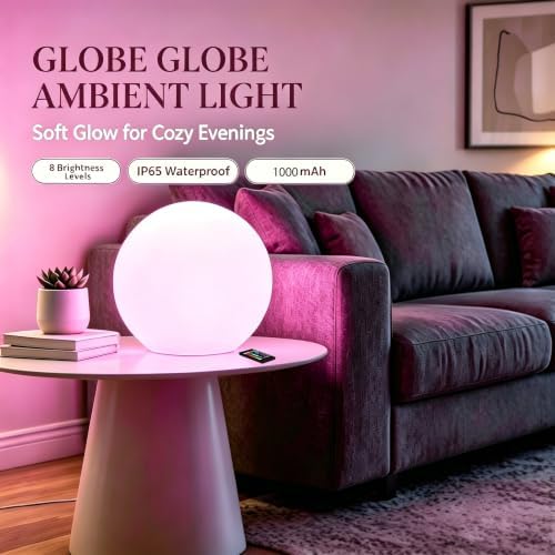 10 inch Rechargeable LED Ball Light, Dimmable LED Globe Light w/Remote - Image 2