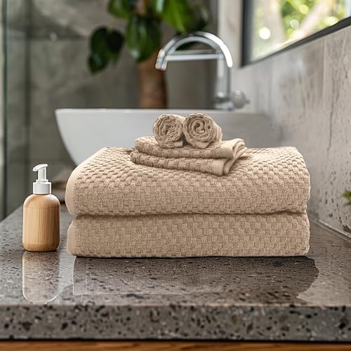 COTTON CRAFT Euro Spa Waffle Weave 6 Piece Towel Set - 100% Cotton - Linen - Image 2